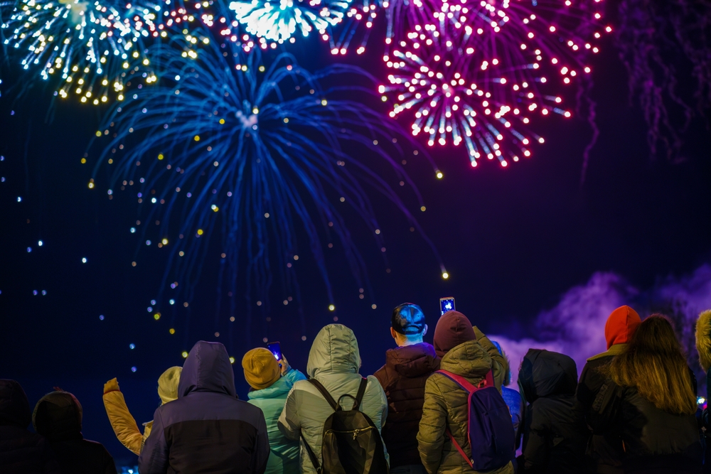 People watching a firework display